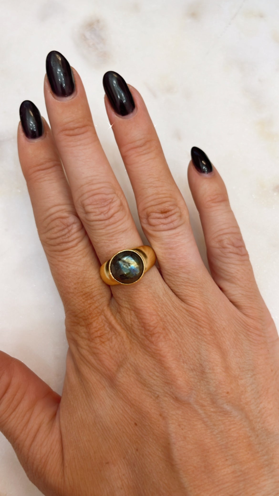 Gold Ring with Round Labradorite Stone