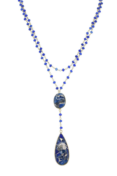 Double Diana Denmark Necklace in Sapphire with Blue Mojave Copper Turquoise Drop
