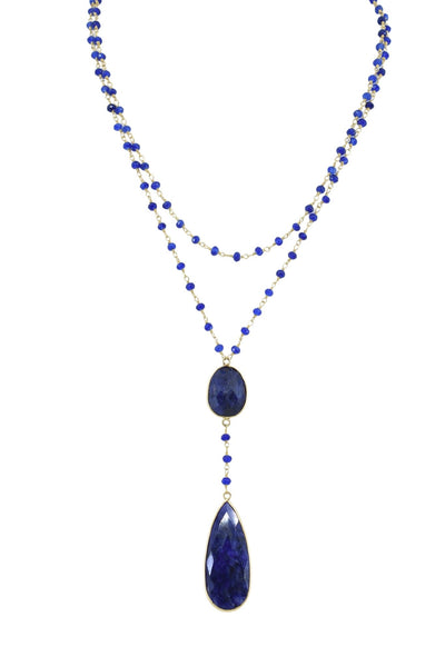 Double Diana Denmark Necklace in Sapphire with Sapphire Drop