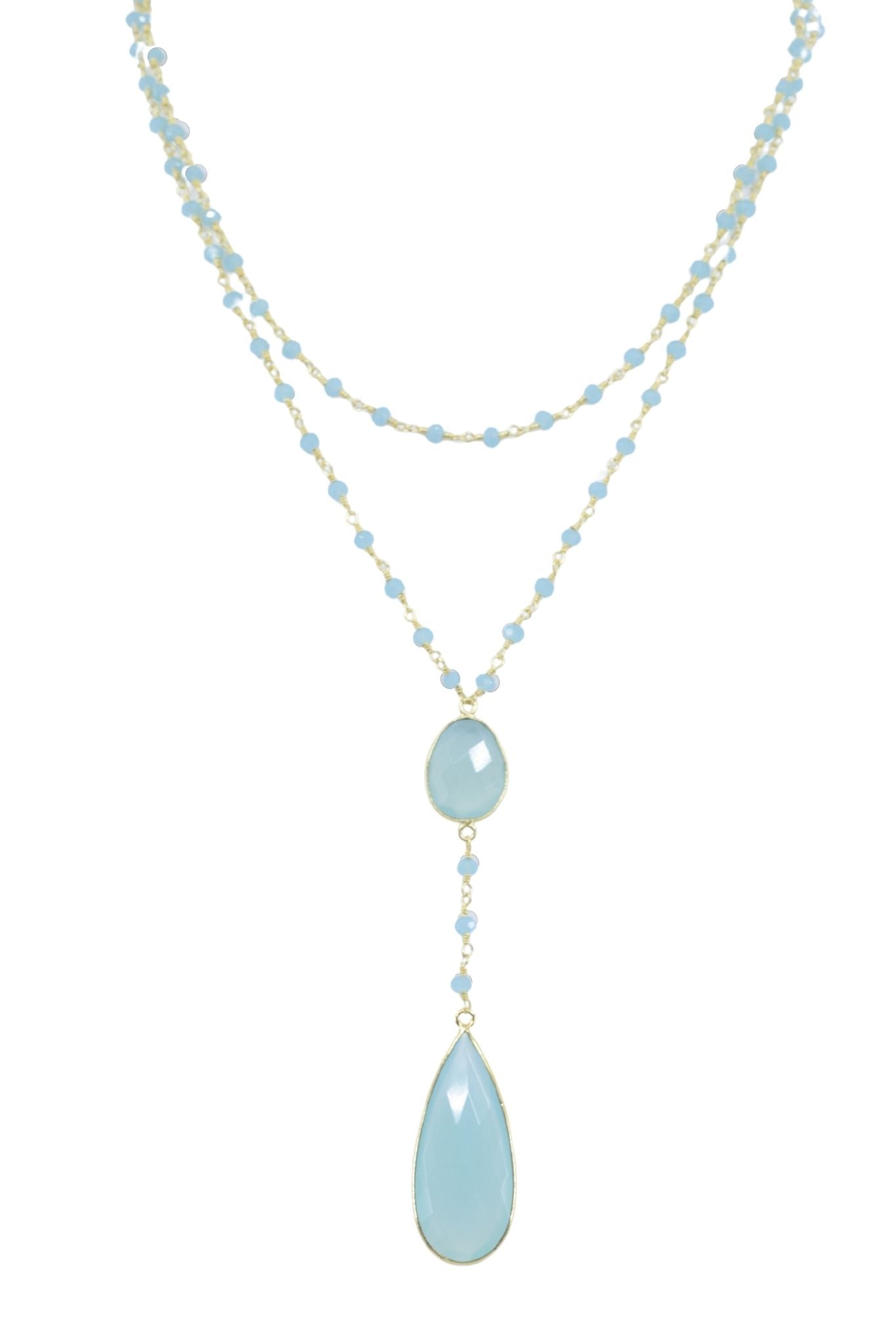 Double Diana Denmark Necklace in Chalcedony with Chalcedony Drop