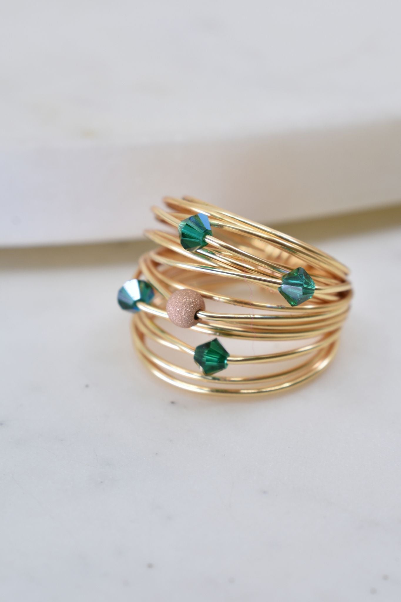 Marcia Wire Wrap Ring with Deep Green Swarovski Crystals