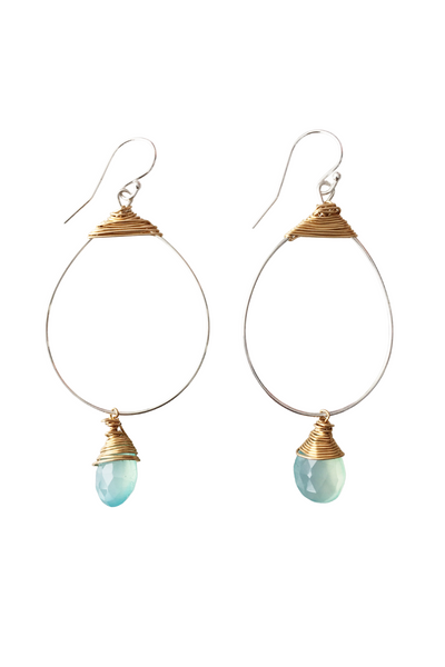 Small Featherweight Earrings with Chalcedony Drop