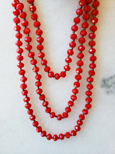 Cherry Red Crystal Beaded Necklace