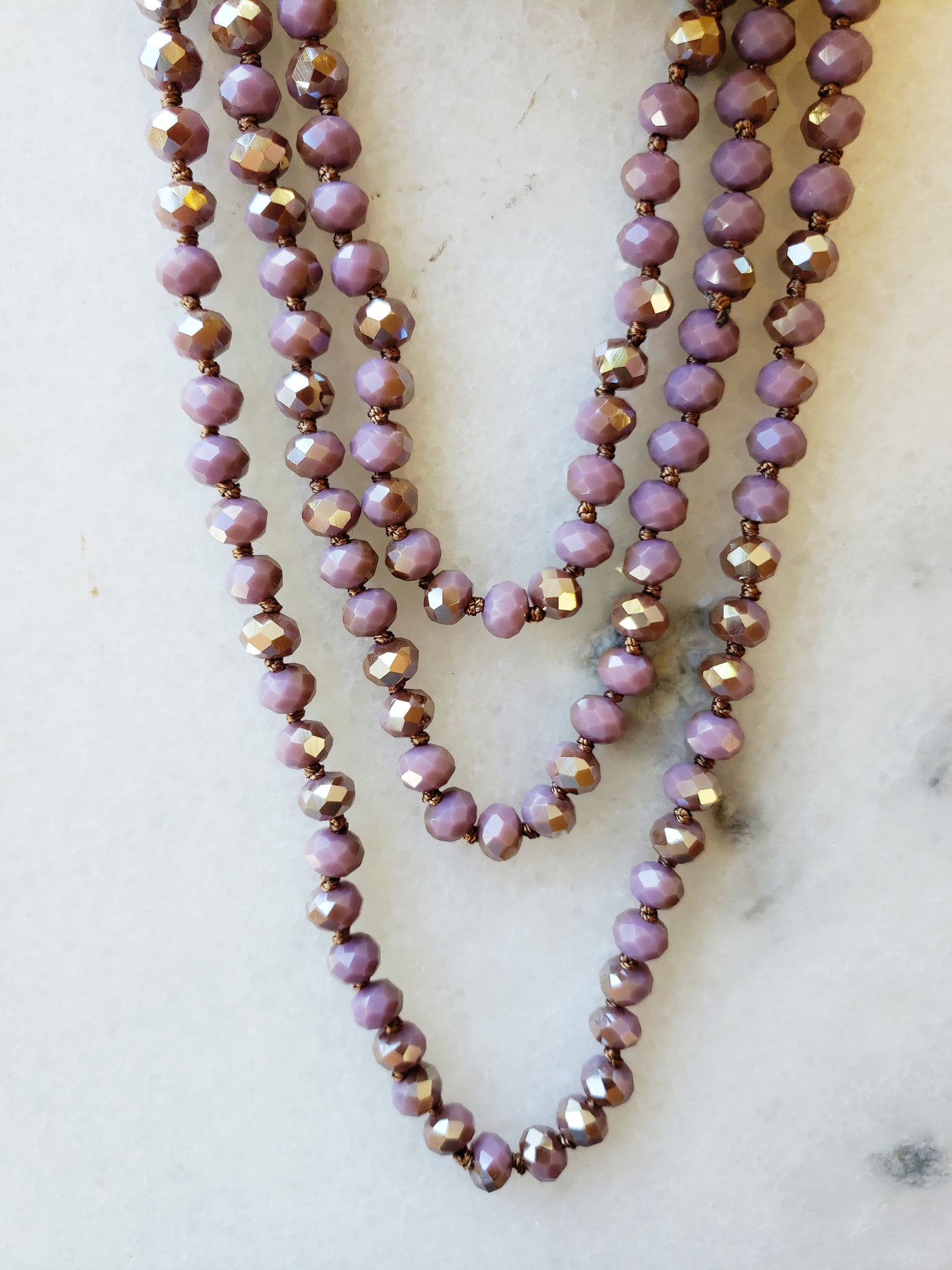 Taupe and Purple Crystal Beaded Necklace