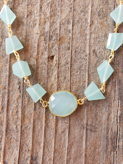 Hana Wrap Bracelet/Necklace in Chalcedony - Chunky Stone