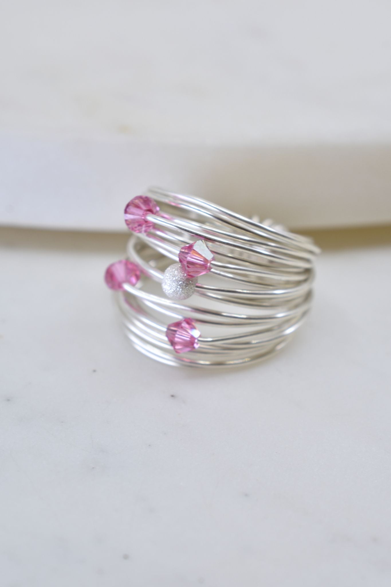 Marcia Wire Wrap Ring with Hot Pink Swarovski Crystals