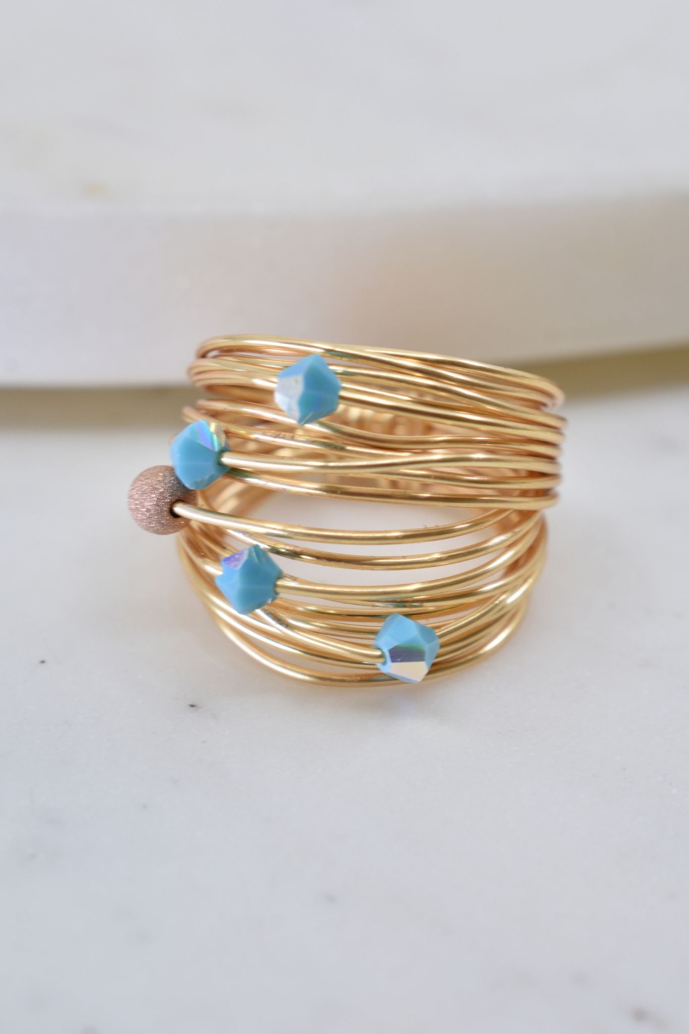 Marcia Wire Wrap Ring with Blue Opaque Swarovski Crystals