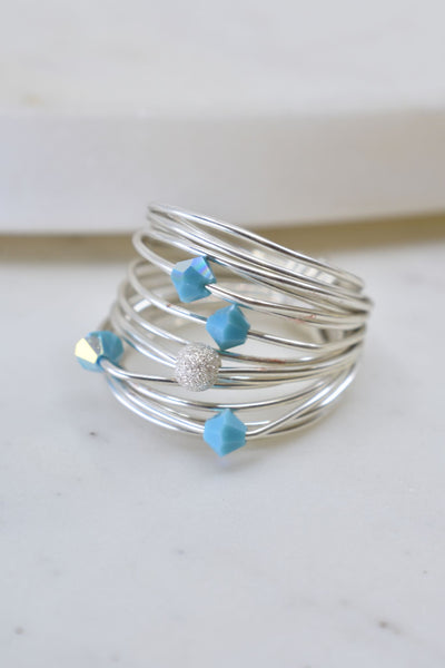 Marcia Wire Wrap Ring with Blue Opaque Swarovski Crystals