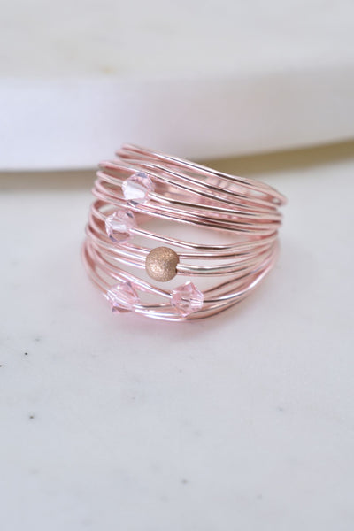 Rose Gold Marcia Wire Wrap Ring with Light Pink Swarovski Crystals