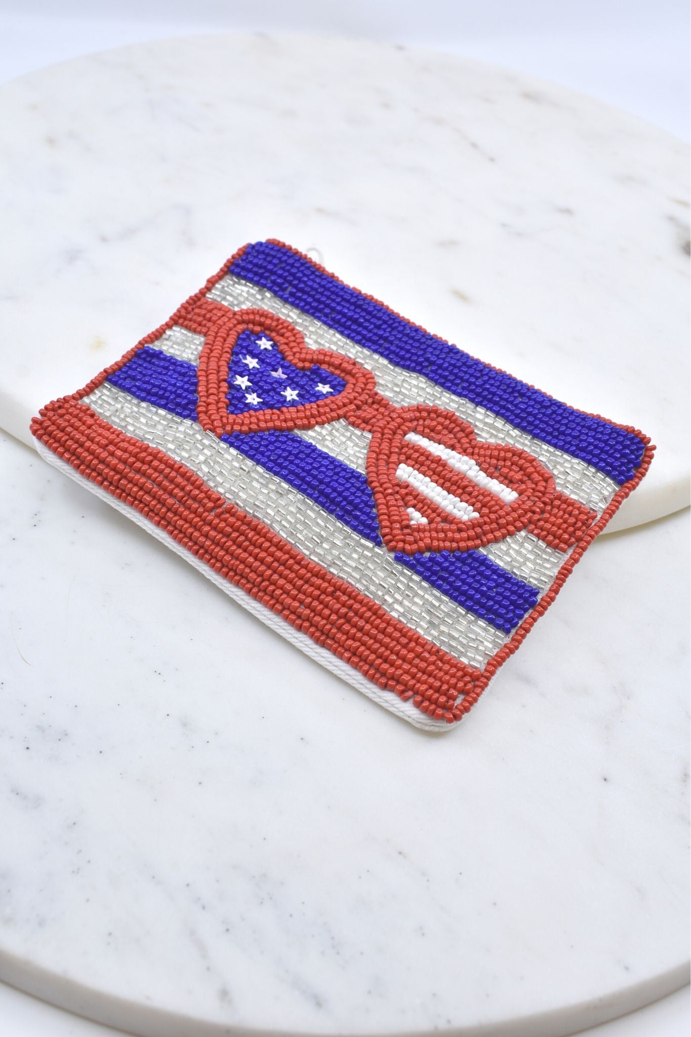 American Flag Beaded Pouch with Hearts