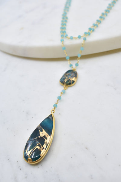 Double Diana Denmark Necklace in Teal Mojave Copper Turquoise