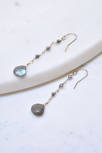 Emmah Earrings in Polished Pyrite and Labradorite