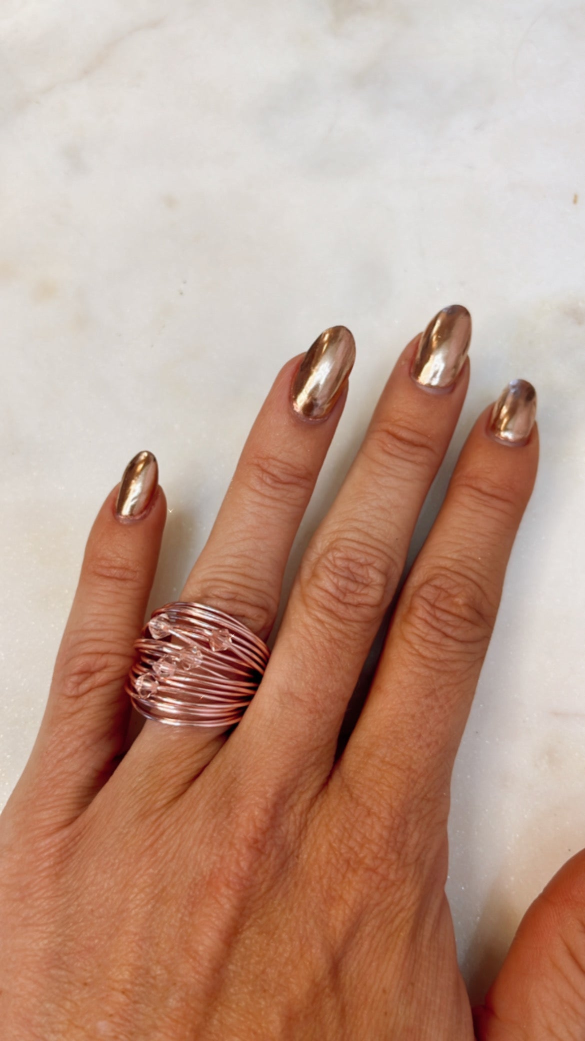 Rose Gold Marcia Ring with Light Pink Swarovski Crystals
