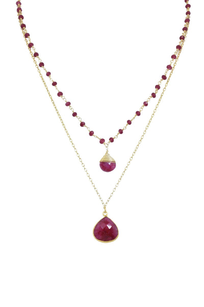 Double Jill Necklace with Gold Ruby Chain and Ruby Pendant