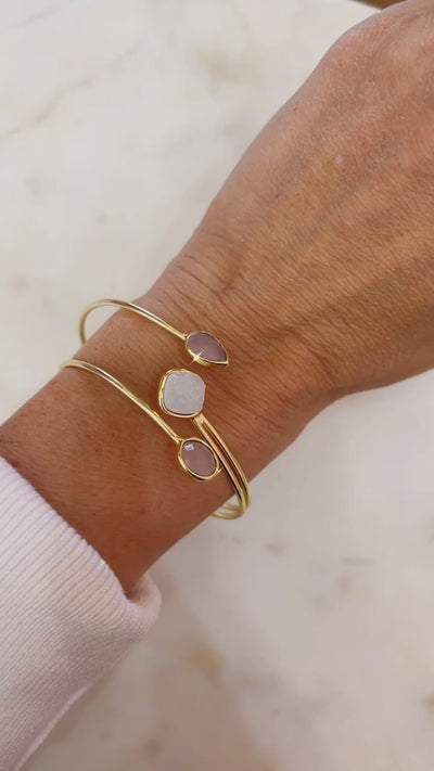 Pink Chalcedony and White Druzy Double Band Bracelet