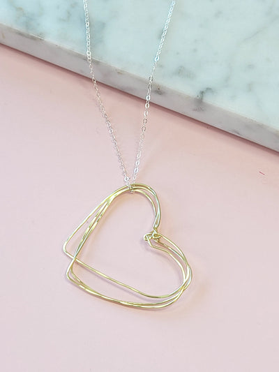 Gold Hearts Necklace on a Silver Chain