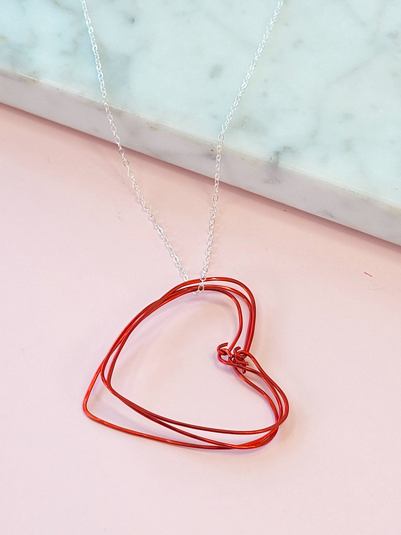 Red Hearts Necklace on a Silver Chain