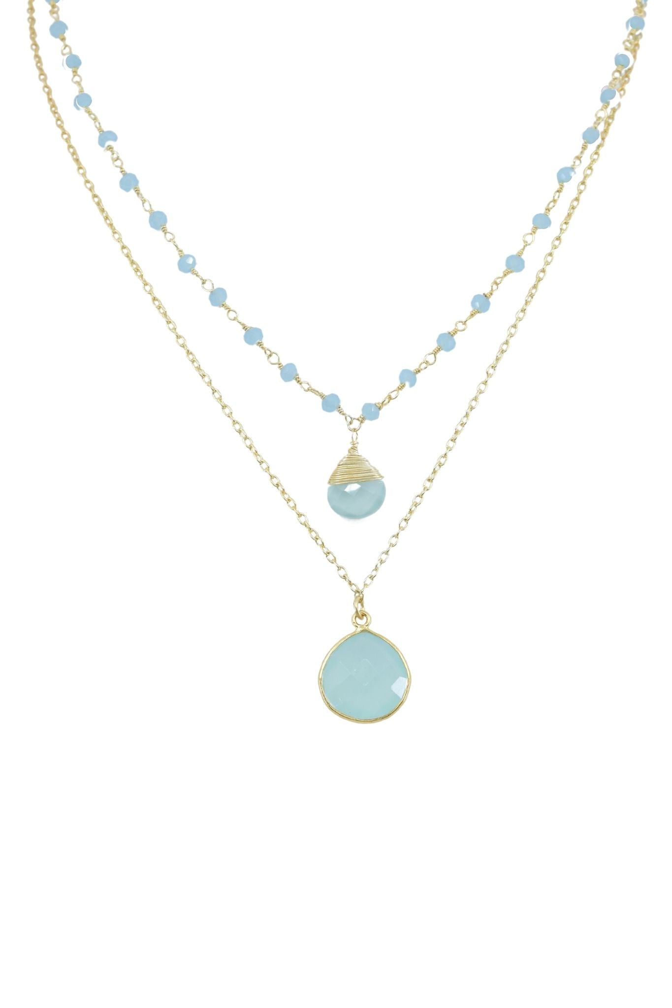 Double Jill Necklace with Gold Chalcedony Chain and Chalcedony Pendant