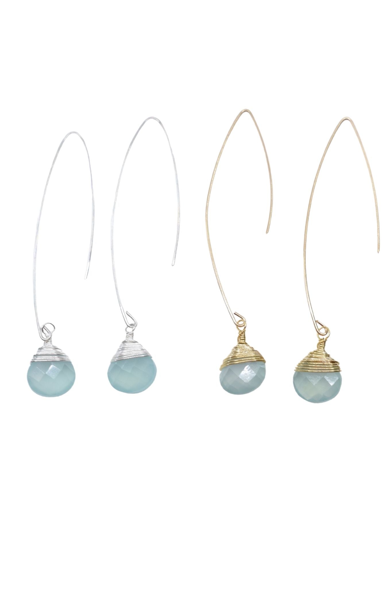 Jill Long Wire Drop Earrings in Chalcedony