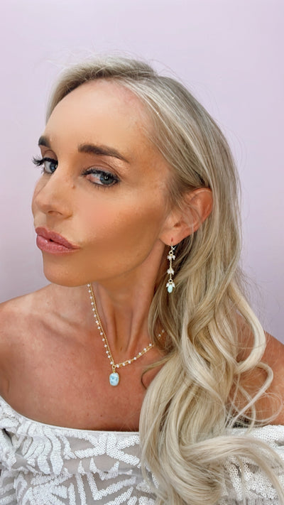 Larimar Dangle Earrings with Moonstone