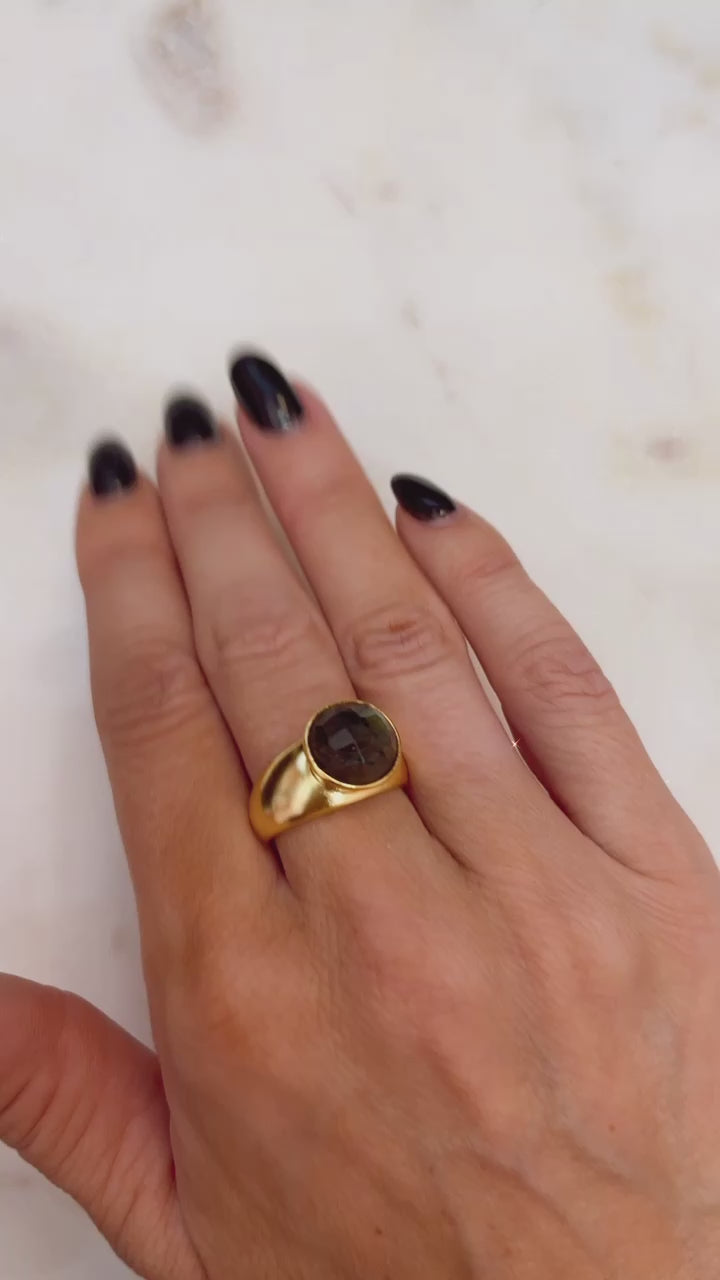 Gold Ring with Round Labradorite Stone