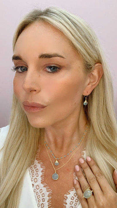 Double Jill Necklace with Gold Chalcedony Chain and Chalcedony Pendant