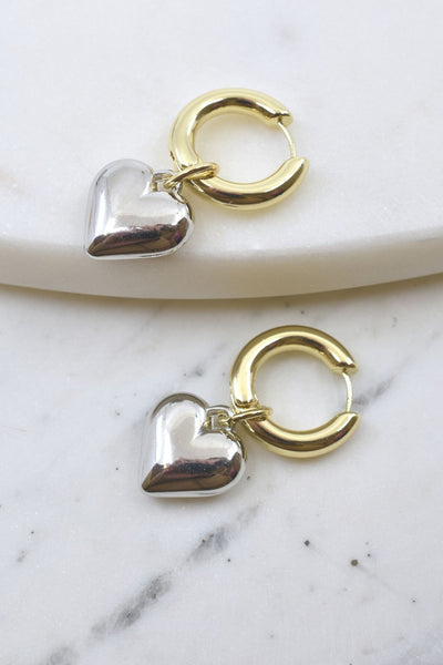 Gold Hoop Earrings with Silver Hearts