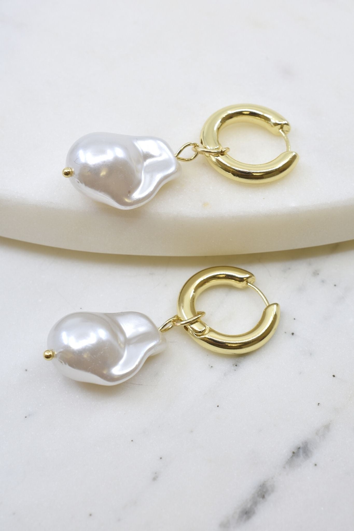 Gold Hoop Earrings with Large Freshwater Pearls
