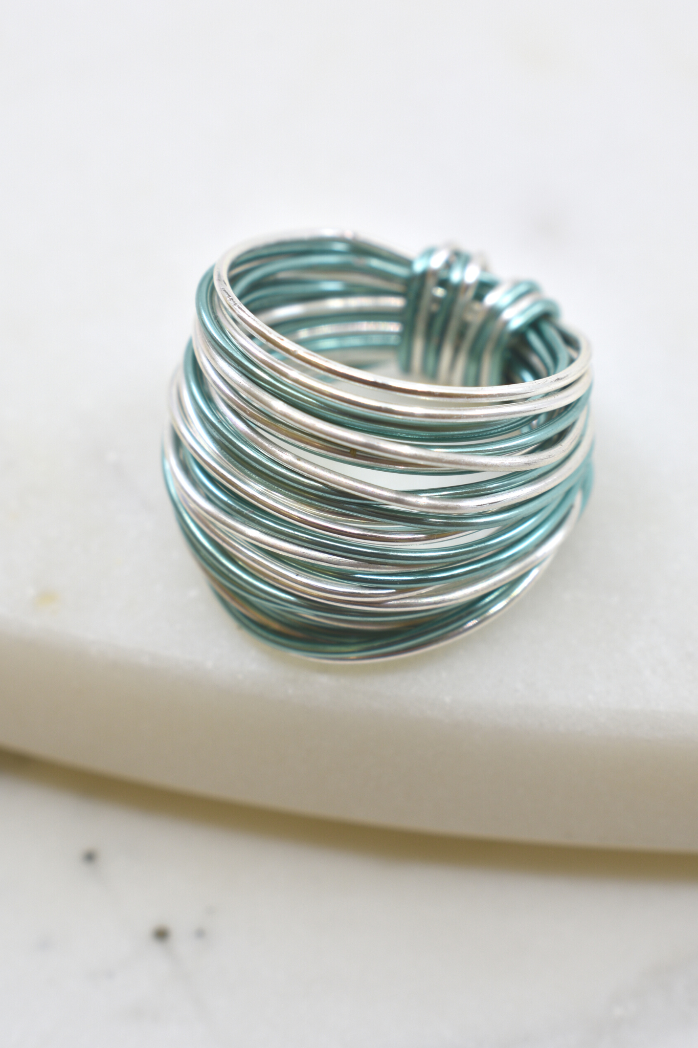 Marcia Wire Wrap Ring in Green and Silver