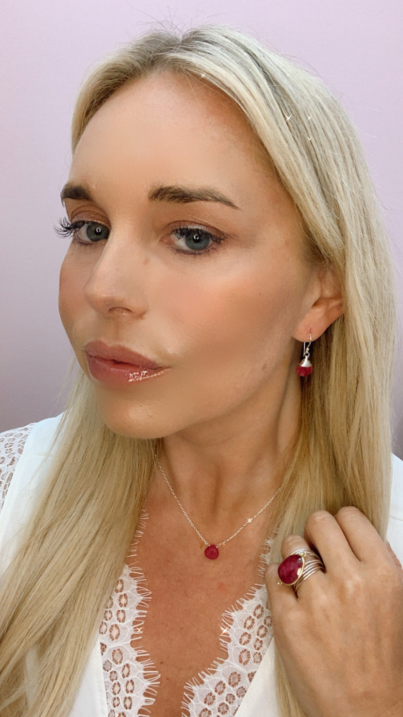 Stephanie Delicate Drop Necklace in Ruby