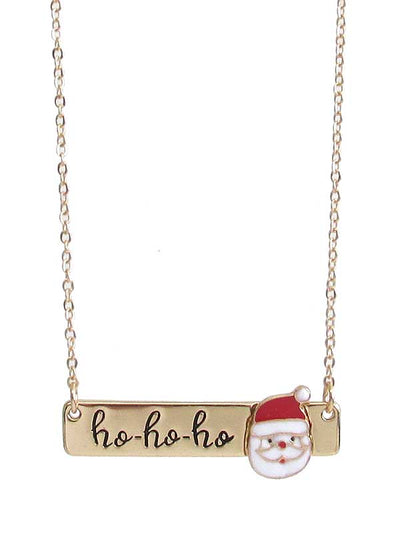 Santa Claus Gold Bar Pendant Holiday Necklace