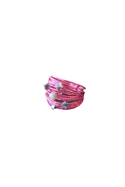 Marcia Hot Pink Wire Wrap Ring with Grey Swarovski Crystals
