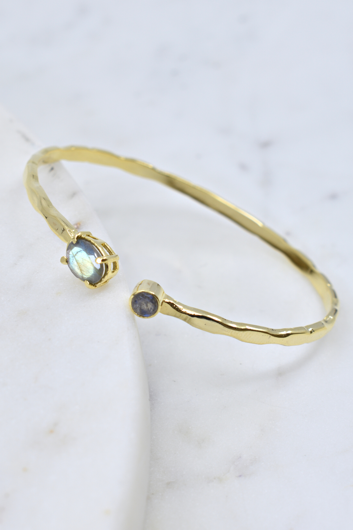 Hammered Molten Adjustable Bracelet with Labradorite