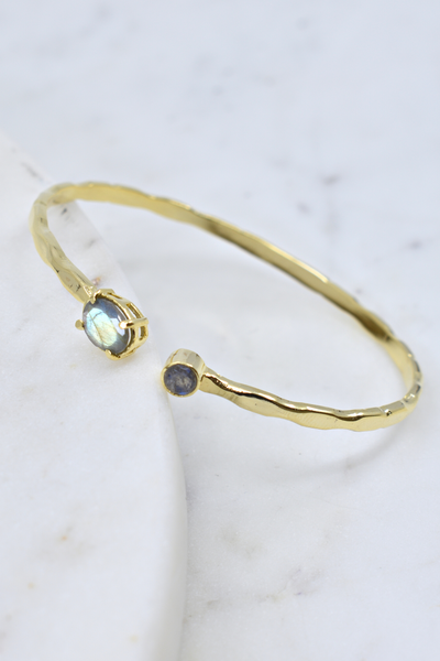 Hammered Molten Adjustable Bracelet with Labradorite