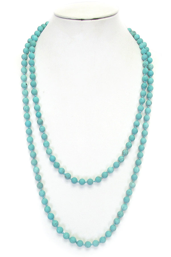 Semi precious stone knot long necklace - turquoise
