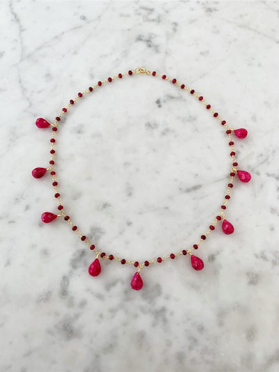 Balmy Nights Ruby Teardrop Necklace in Gold