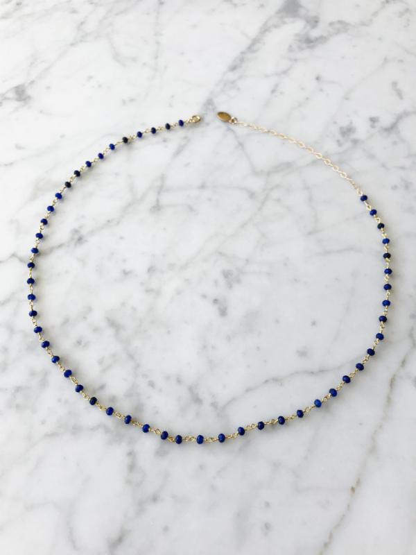 Balmy Nights Station Necklace with Sapphire Beaded Gold Chain