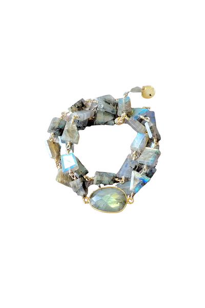 Hana Wrap Bracelet/Necklace in Labradorite - Chunky Stone