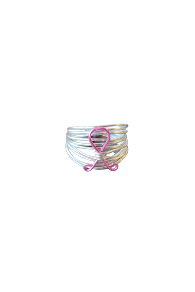 Marcia Silver Wire Wrap Ring with Breast Cancer Ribbon