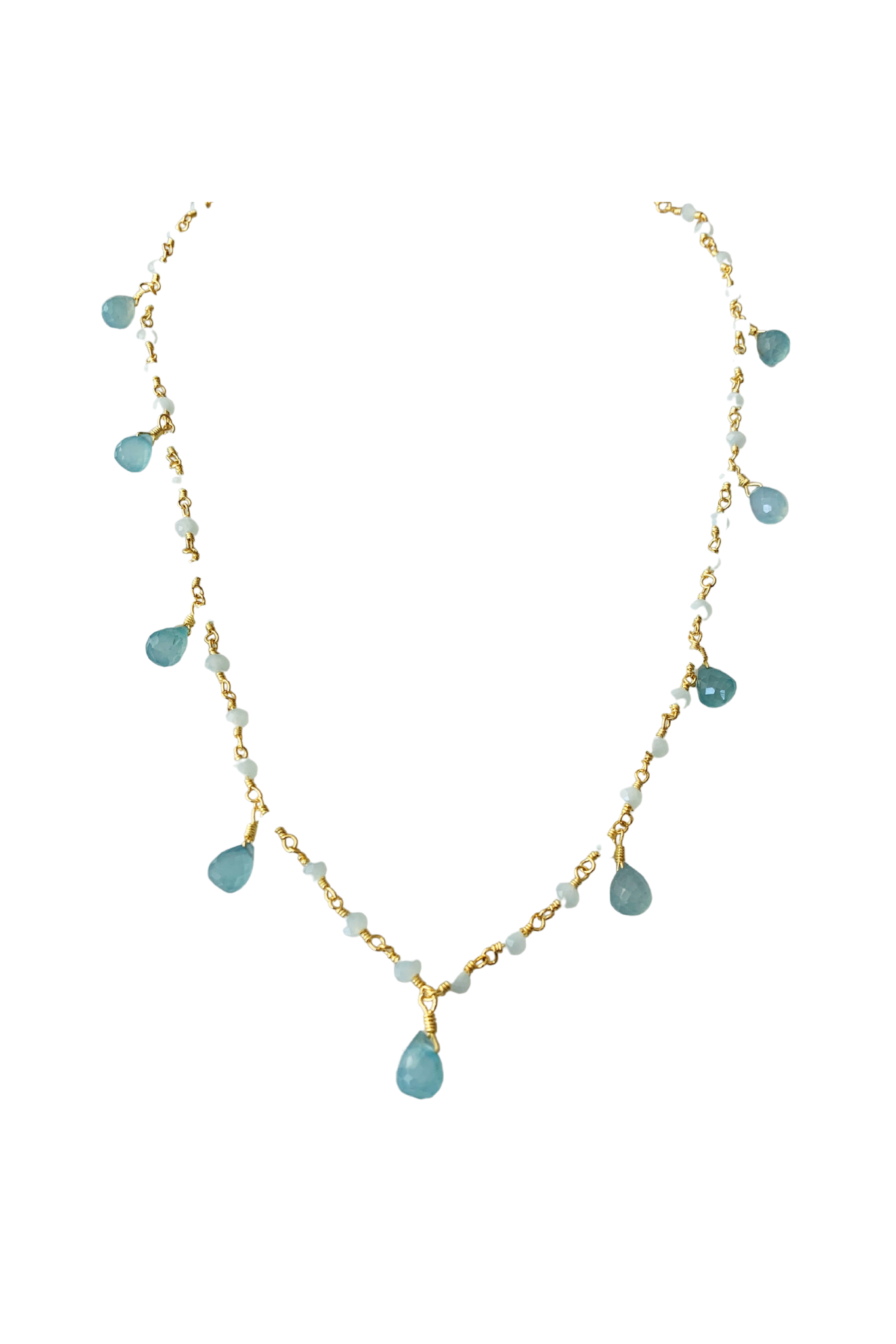 Balmy Nights Chalcedony Teardrop Necklace in Gold