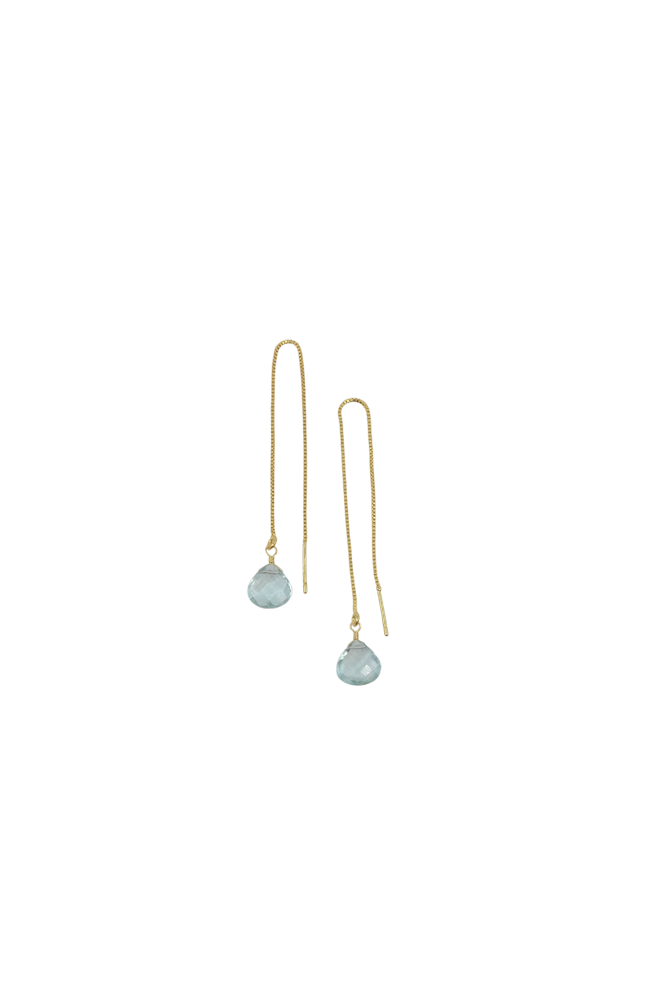 Gold Threader Earring with Aqua Chalcedony Drop