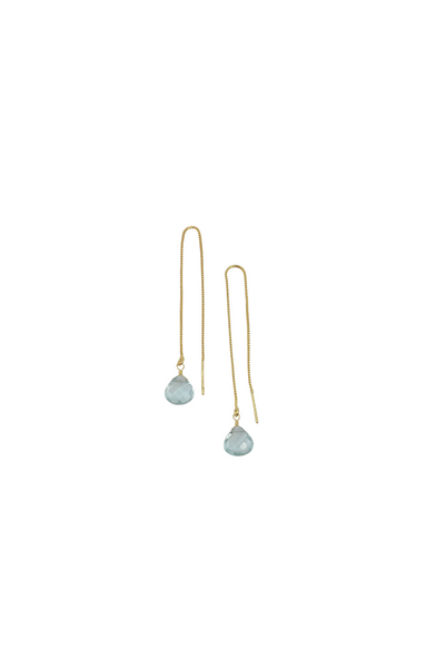 Gold Threader Earring with Aqua Chalcedony Drop