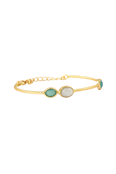 Gold Bangle Bracelet with Moonstone and Chalcedony Stones