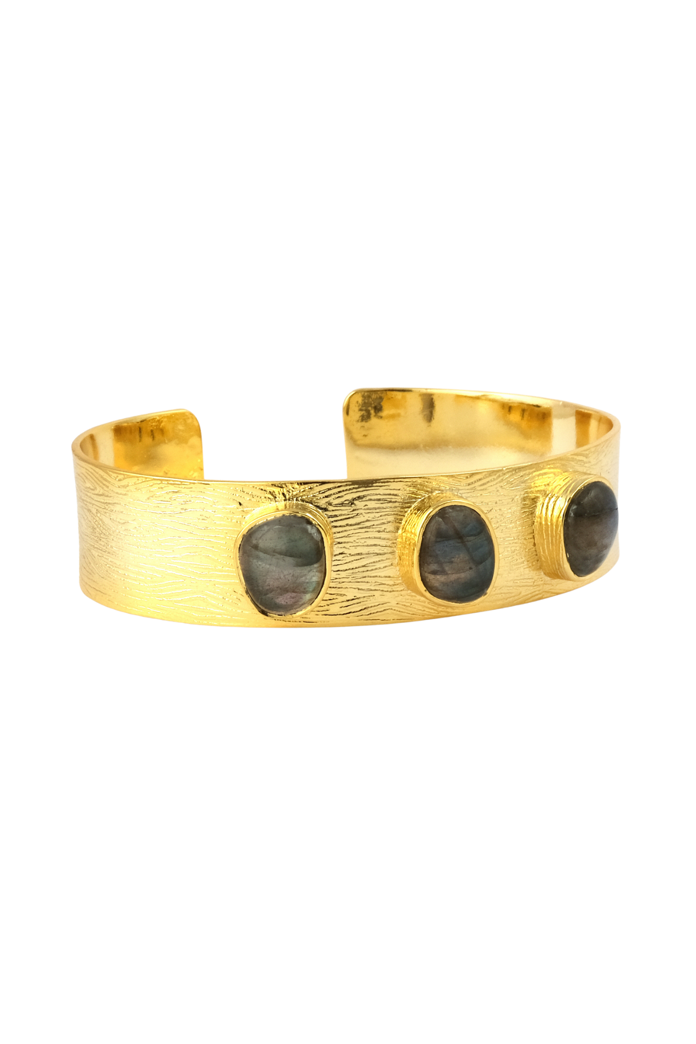 Gold Bangle Bracelet with Labradorite Stones