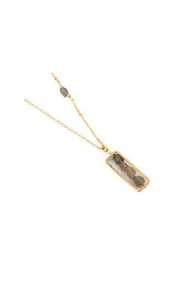 Gold Labradorite Necklace with Labradorite Beaded Pendant