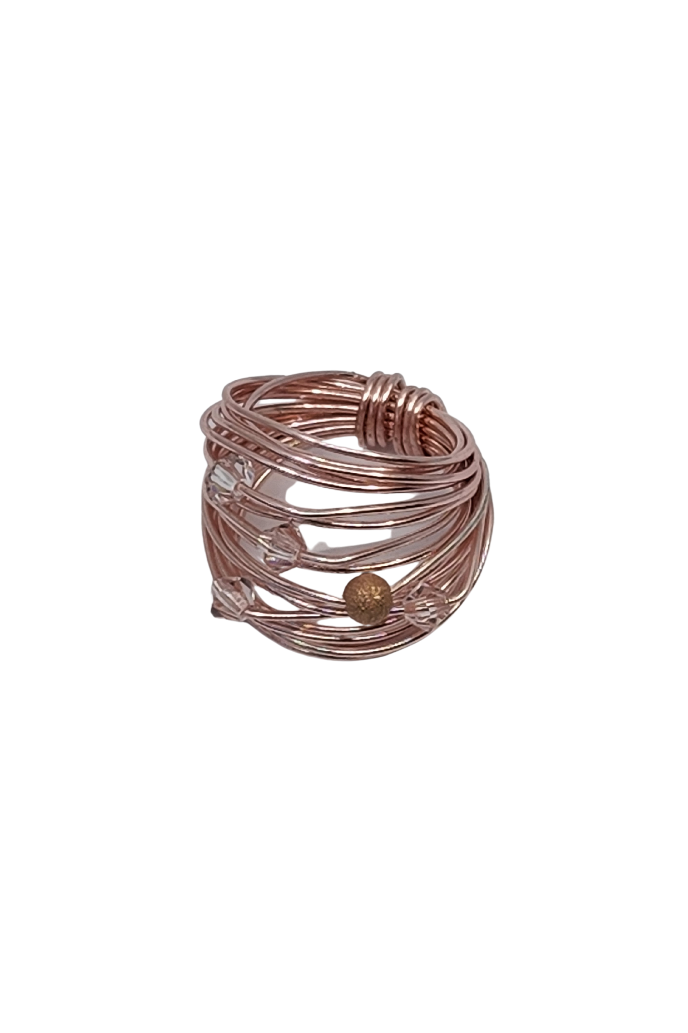 Marcia Rose Gold Wire Wrap Ring with Light Pink Swarovski Crystals