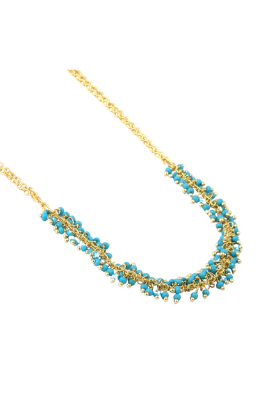 Gold Necklace with Turquoise Bead Clusters