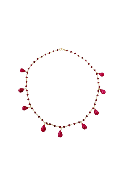 Balmy Nights Ruby Teardrop Necklace in Gold