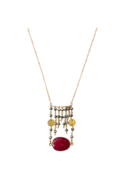 Jessica Gold Coin Necklace in Ruby and Pyrite