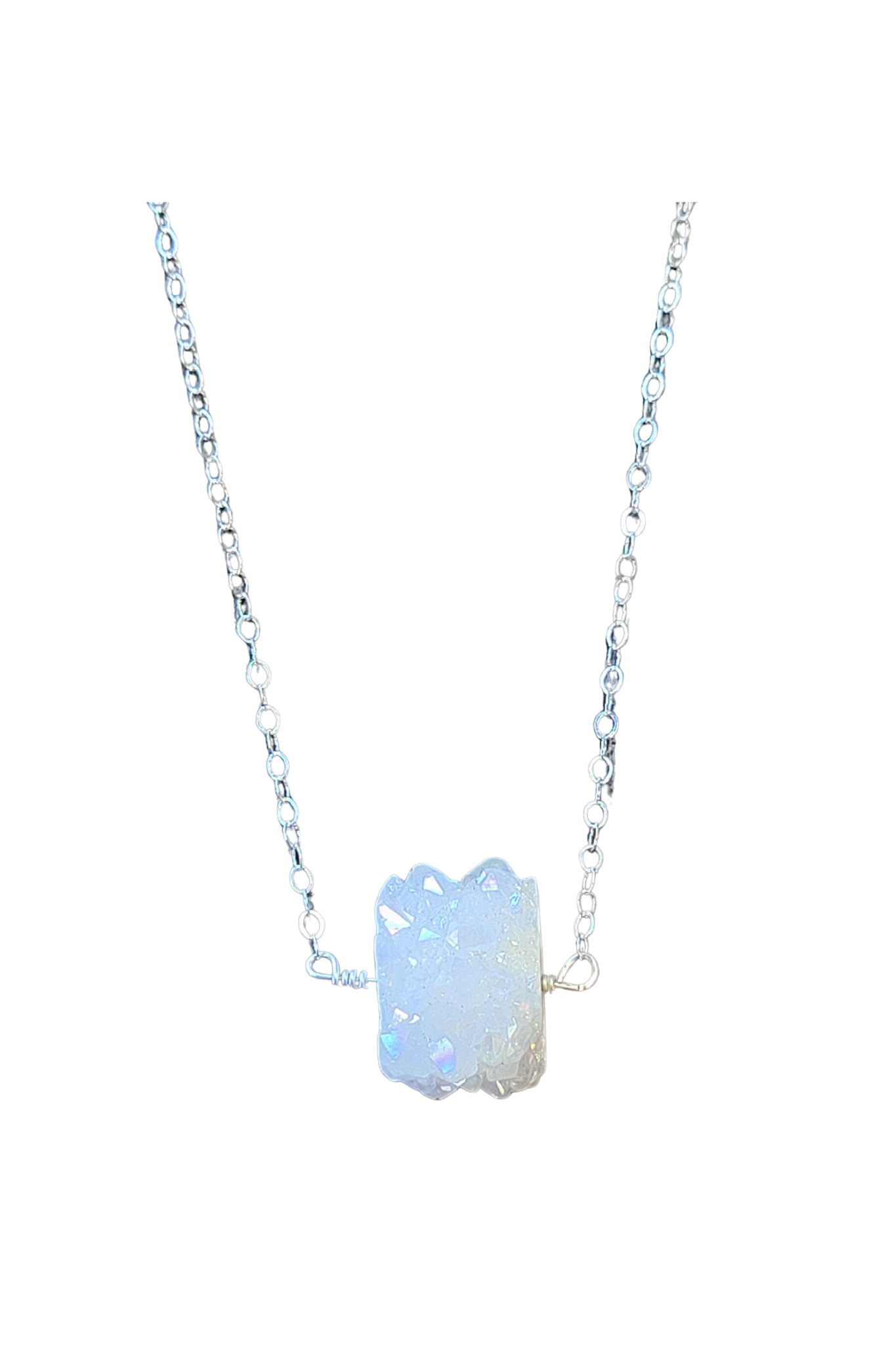 White Stalactite Druzy Necklace in Silver